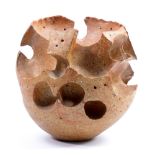 ALAN WALLWORK (born 1931); a stoneware vessel in the form of a decomposing egg, incised AW mark,