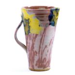 JANICE TCHALENKO (1942-2018); a tapered stoneware jug with polychrome decoration, height 25cm.