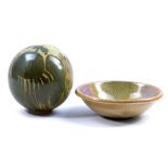 DIANA WORTHY (born 1945) for Crich Pottery; a stoneware dish and globe, incised pottery marks,