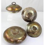 Three circular plated Pacific Steam Navigation serving dish domed lids with ropework handles,