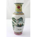 A Chinese porcelain Republic style baluster vase with polychrome enamel stylised floral decoration