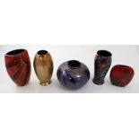 Three Anita Harris vases; one elliptical form, height 19cm,