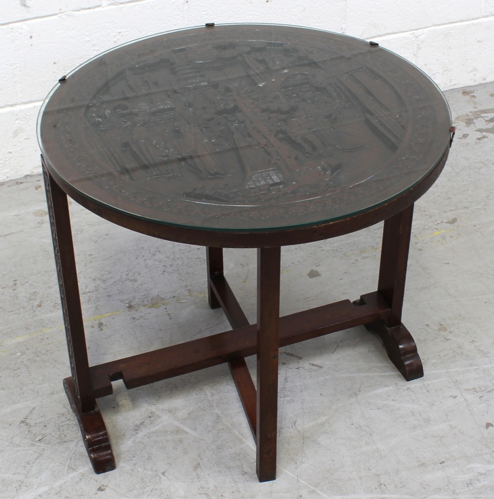 A Far Eastern style gong table with tilt-top on twin gate legs, - Image 2 of 3