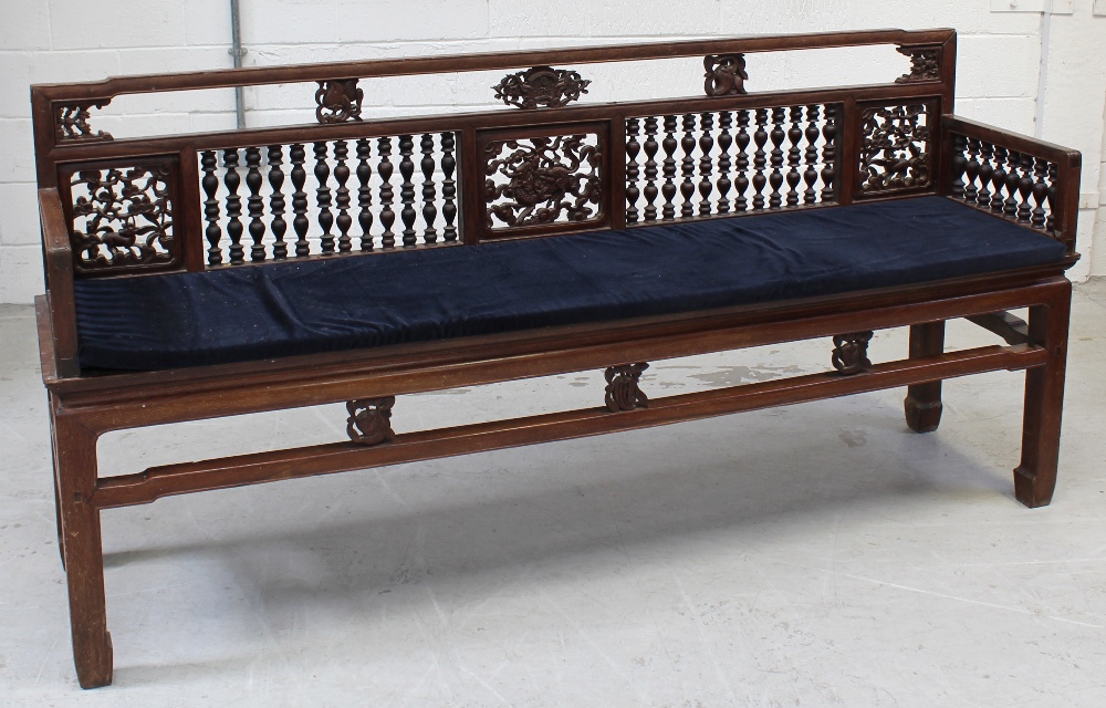 A large Chinese carved hardwood bench, width 200cm. - Image 2 of 4