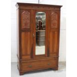 A Victorian red walnut mirror-door wardrobe,