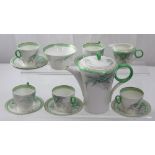 A Shelley 'Spurge' six-setting tea service (one cup missing).