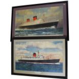 A mid-20th century chromatic print of the Queen Elizabeth Cunard liner,