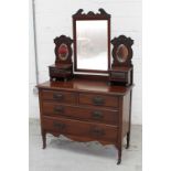 A Belle Époque red walnut dressing chest with swing mirror and jewellery boxes,