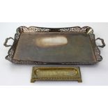 A Victorian Sorley of Glasgow large twin-handled silver plated tray with pierced gallery,