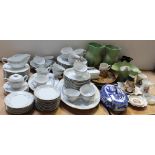 A quantity of ceramics to include 1930s floral-decorated green vases,