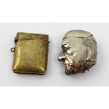 A Victorian hallmarked silver novelty vesta case in the form of a man's head, SB, Birmingham 1887,