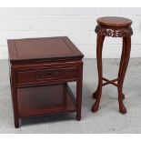 A contemporary Chinese hardwood square occasional table, width 56cm and a jardinière stand (2).