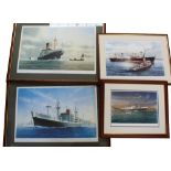 Four limited edition signed maritime-themed prints, the two larger by John Wood, depicting M.V.