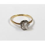 An 18ct gold oval cut diamond solitaire ring with approx seven point diamond, size P 1/2, approx 1.