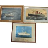 An early-to-mid 20th century chromatic print of the Cunard RMS Queen Mary,