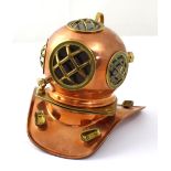 A miniature reproduction copper and brass divers' helmet, height 18cm.