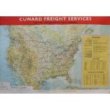 A mid-20th century Cunard Freight Services to the United States and Canada map,