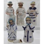 A set of five 19th century Continental 'Nodding Head' figures, two with bisque heads,