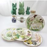 A small mixed lot of ceramics to include two Sylvac rabbits,