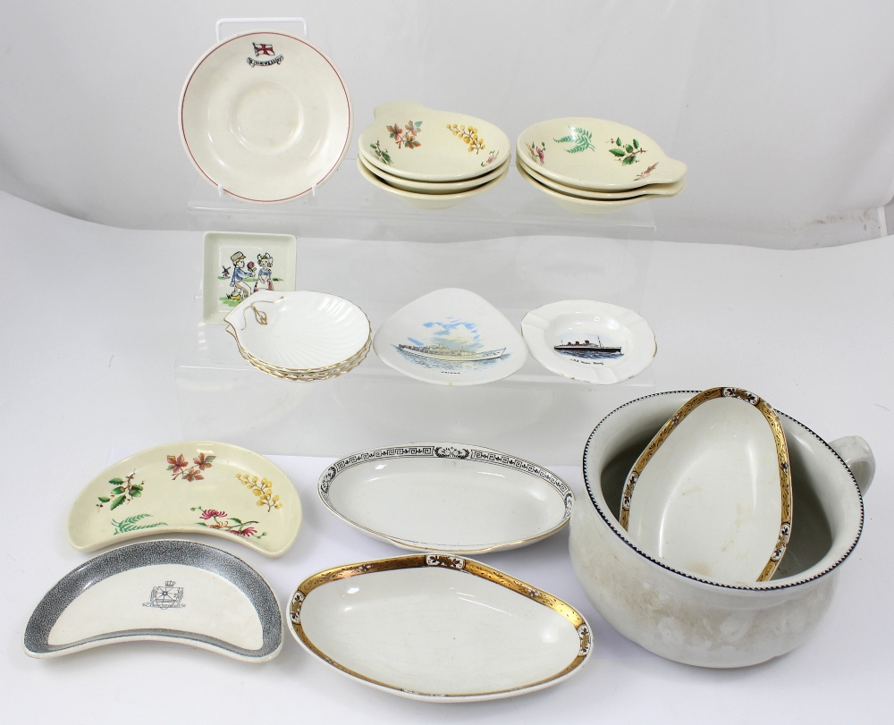 A small collection of assorted maritime-related ceramics to include two Cunard navette-shaped