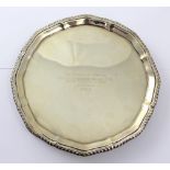 A George V hallmarked silver card tray with gadrooned piecrust edge, Richard Woodman Burbridge,