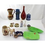 A mixed lot of ceramics to include a Beswick fawn, a dark blue Jasperware lidded preserve jar,