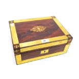 A 19th century mahogany and brass bound stationery box with fitted interior, width 31cm.