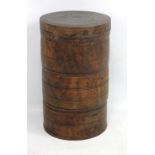 A stained hardwood cylindrical stacking tower box, height 27.5cm.