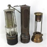 An unnamed safety lamp with part visible gauze and stamped 'Patent Applied For', height 27.