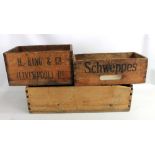 Three vintage bottle crates including Schweppes and H King & Co of Liverpool branded examples (3).