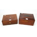 A 19th century walnut sewing box with fitted silk lined interior, width 30cm,