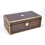 A 19th century rosewood and brass bound writing slope, enclosing fitted interior,