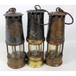 Three Marsaut type safety lamps, type SL M&O, two bearing brass plaques no.