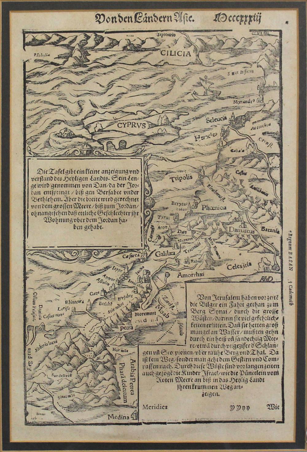 A 16th century map of Cyprus by Sebastian Munster dated c1550,