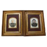 A pair of late 19th century tinted photogravure portraits, each a lady in black mourning dress,