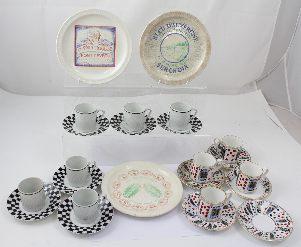 Two vintage part coffee sets, a Staffordshire playing cards set,