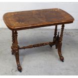 A late 19th century walnut inlaid rectangular chamfered edge hall/side table on turned supports and