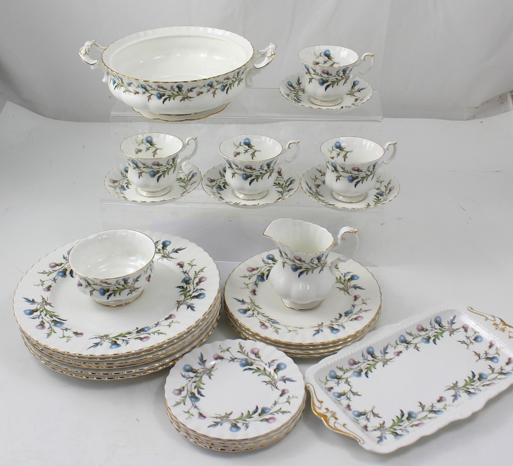 A Royal Albert 'Brigadoon' pattern dinner and tea ware to include six dinner plates,