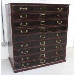 A large Victorian painted pine nine-drawer plan chest, 148 x 140 x 75.5cm.