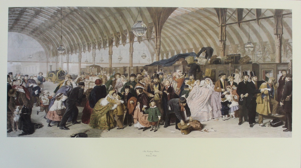 A large colour print of William Powell Frith's 'The Railway Station', 38 x 81cm, framed and glazed.