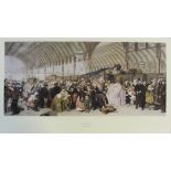 A large colour print of William Powell Frith's 'The Railway Station', 38 x 81cm, framed and glazed.