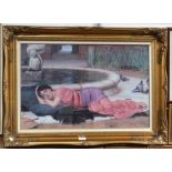 A modern pre-Raphaelite print in the manner of Lawrence Alma-Tadema or Frederick Lord Leighton of a