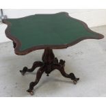 A Victorian rosewood card table with serpentine fold-over top, width 90cm.