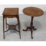 A Victorian walnut pedestal side table with floral marquetry and moulded edge,