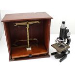 A George & Becker Ltd mahogany cased scientific balance scales, height 38cm,