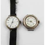 Two hallmarked silver gentlemen's trench watches; one with canvas strap (2).