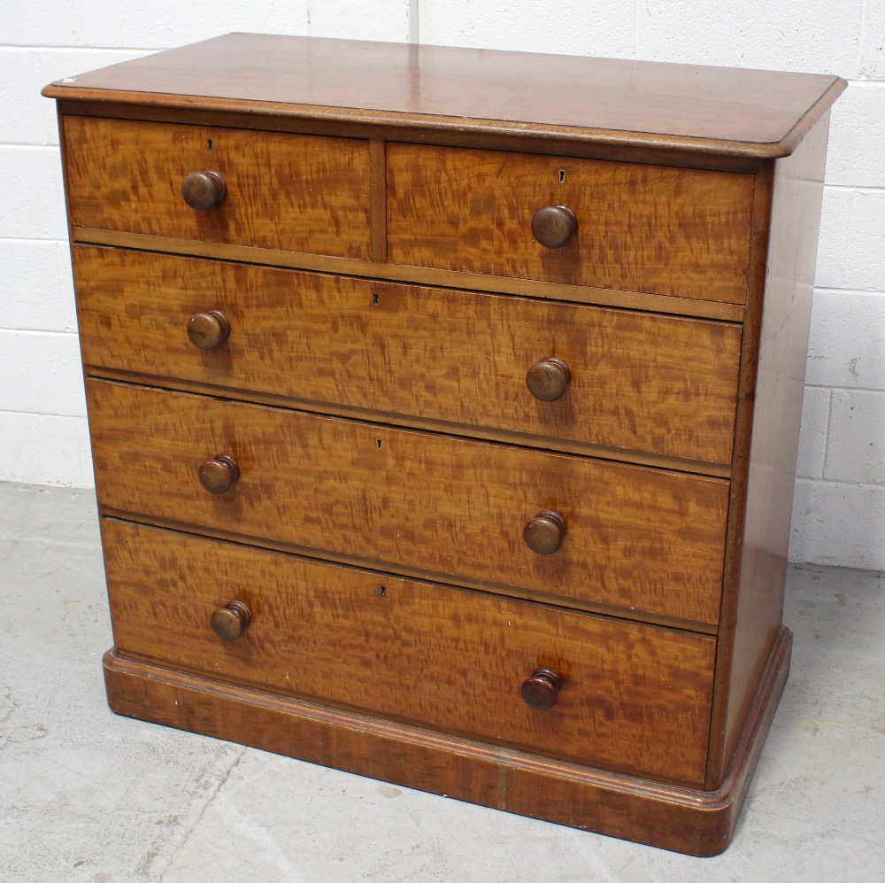 A Victorian Heal & Sons mahogany two-over-three chest of drawers on plinth base,