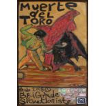 TERRENCE O'CONNAGHAN; mixed media, 'Muerte Del Toro', 88 x 48cm, framed.