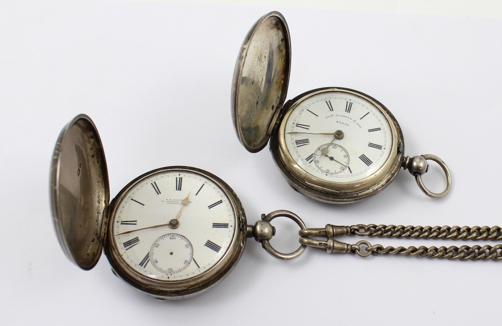 Two Thomas Russell silver full hunter fob watches,