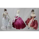 A small collection of cabinet ladies to include two examples by Coalport and one by Royal Doulton,